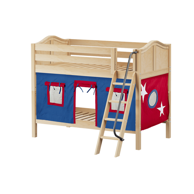 Maxtrix Twin Low Bunk Bed with Angled Ladder + Curtain