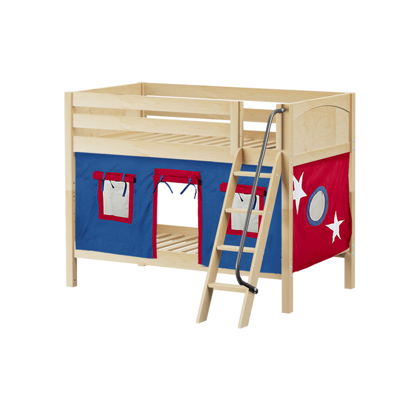 Maxtrix Twin Low Bunk Bed with Angled Ladder + Curtain