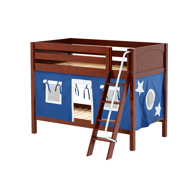 Maxtrix Twin Low Bunk Bed with Angled Ladder + Curtain