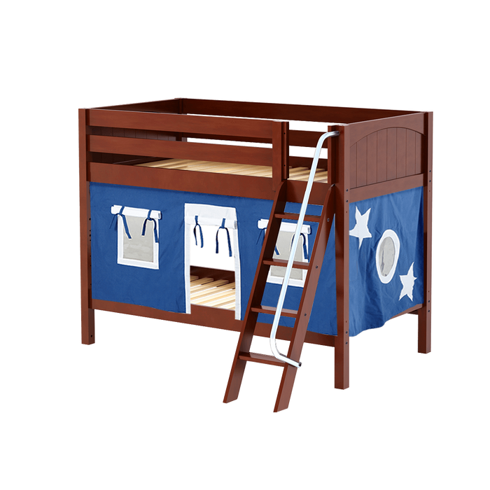Maxtrix Twin Low Bunk Bed with Angled Ladder + Curtain