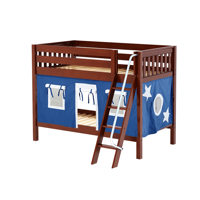 Maxtrix Twin Low Bunk Bed with Angled Ladder + Curtain