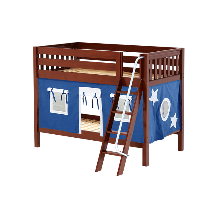 Maxtrix Twin Low Bunk Bed with Angled Ladder + Curtain
