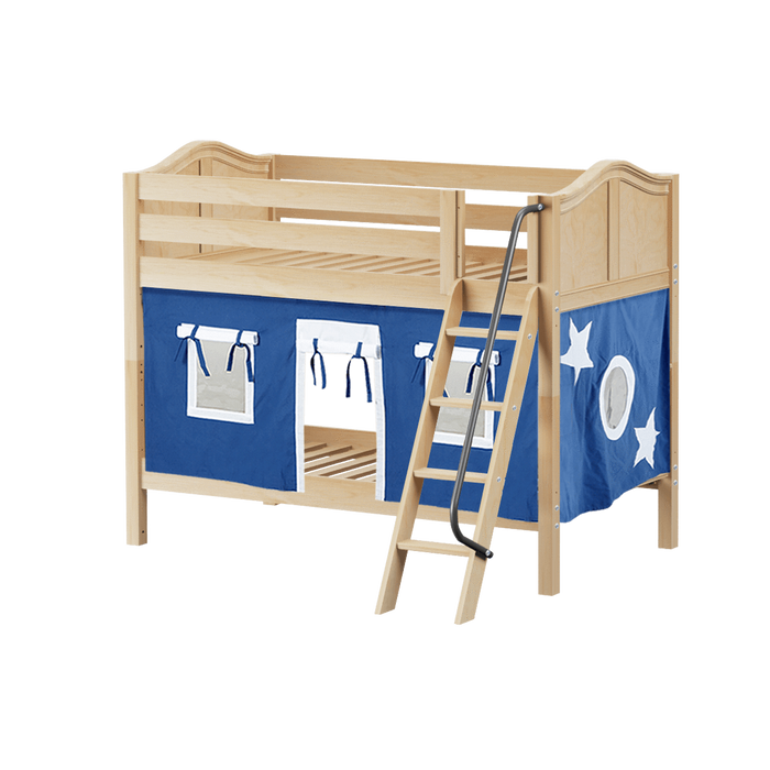 Maxtrix Twin Low Bunk Bed with Angled Ladder + Curtain