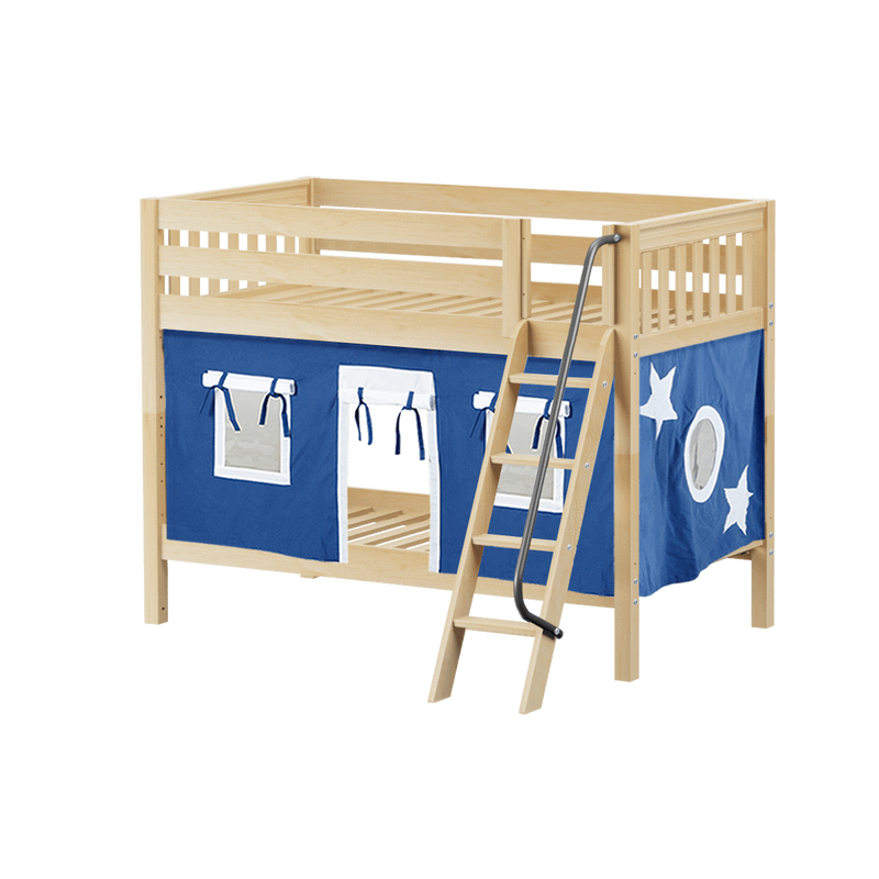 Maxtrix Twin Low Bunk Bed with Angled Ladder + Curtain