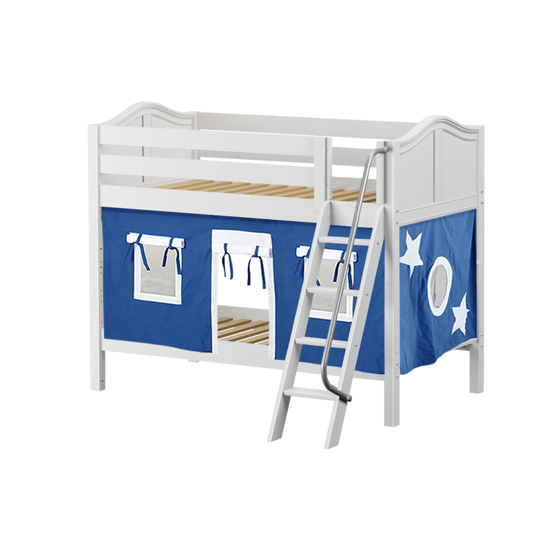 Maxtrix Twin Low Bunk Bed with Angled Ladder + Curtain
