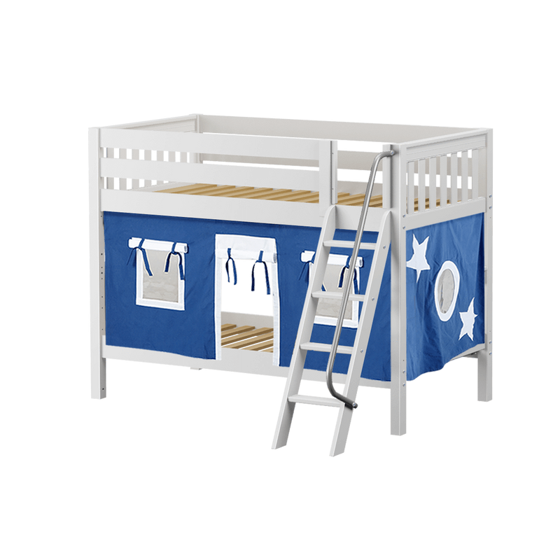 Maxtrix Twin Low Bunk Bed with Angled Ladder + Curtain