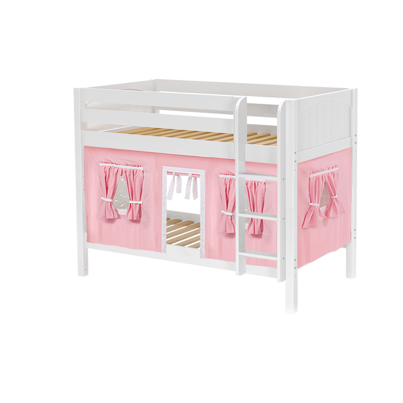 Maxtrix Twin Low Bunk Bed with Angled Ladder + Curtain