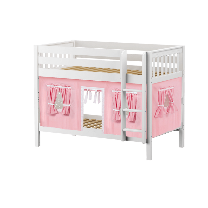 Maxtrix Twin Low Bunk Bed with Angled Ladder + Curtain