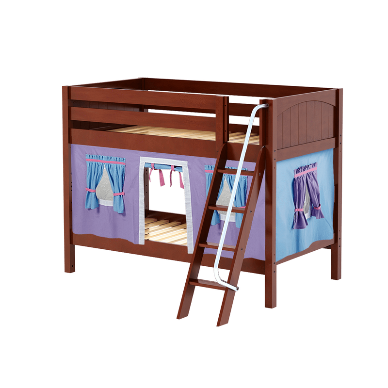 Maxtrix Twin Low Bunk Bed with Angled Ladder + Curtain