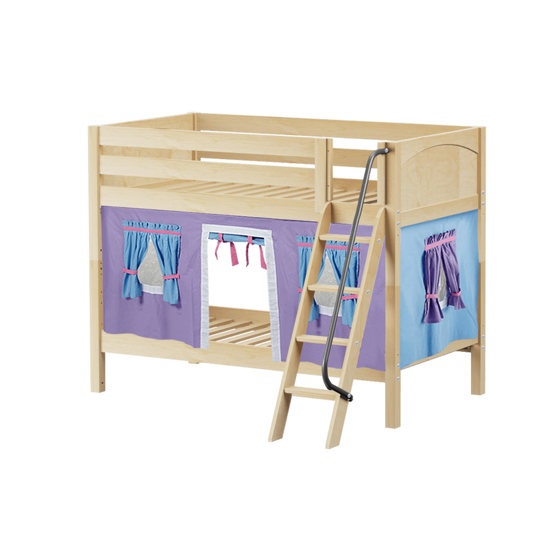 Maxtrix Twin Low Bunk Bed with Angled Ladder + Curtain