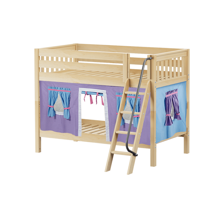 Maxtrix Twin Low Bunk Bed with Angled Ladder + Curtain