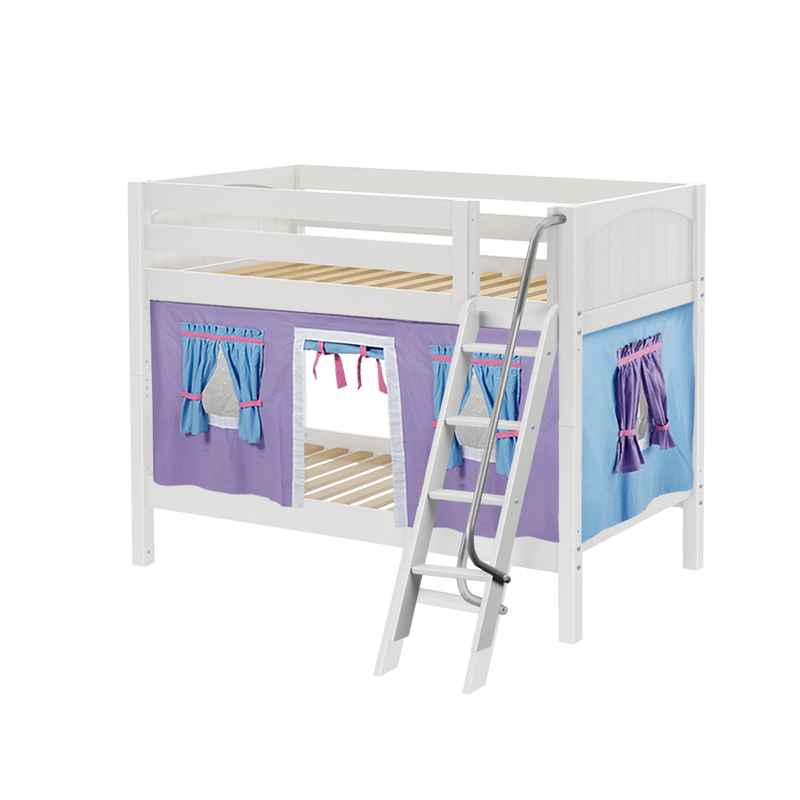 Maxtrix Twin Low Bunk Bed with Angled Ladder + Curtain