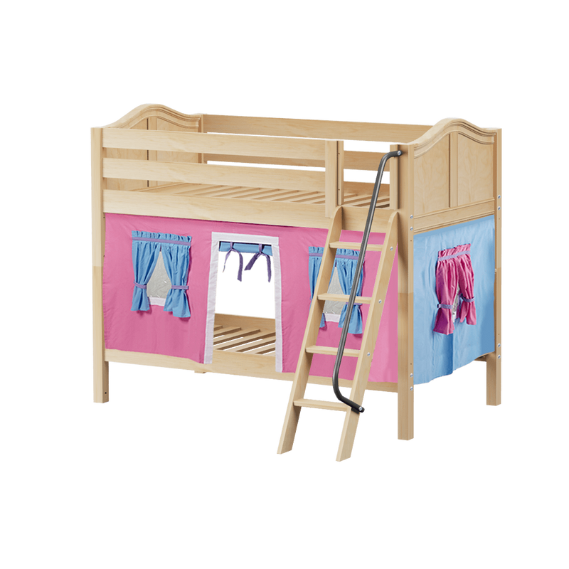 Maxtrix Twin Low Bunk Bed with Angled Ladder + Curtain