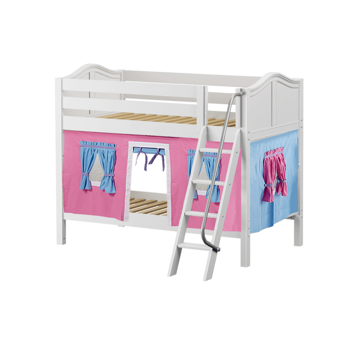 Maxtrix Twin Low Bunk Bed with Angled Ladder + Curtain