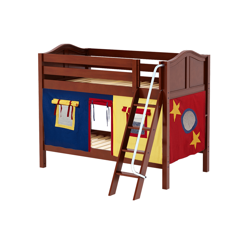 Maxtrix Twin Low Bunk Bed with Angled Ladder + Curtain