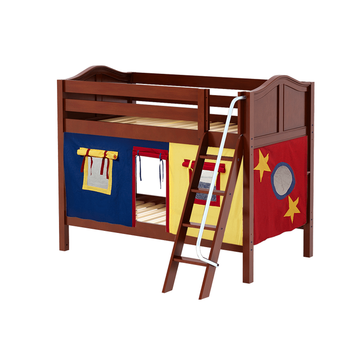 Maxtrix Twin Low Bunk Bed with Angled Ladder + Curtain