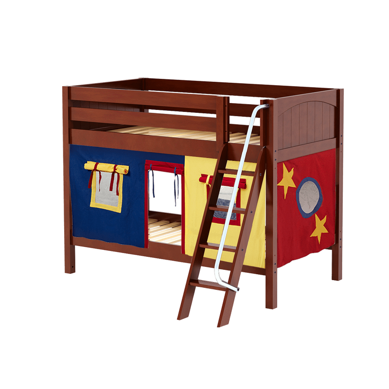 Maxtrix Twin Low Bunk Bed with Angled Ladder + Curtain