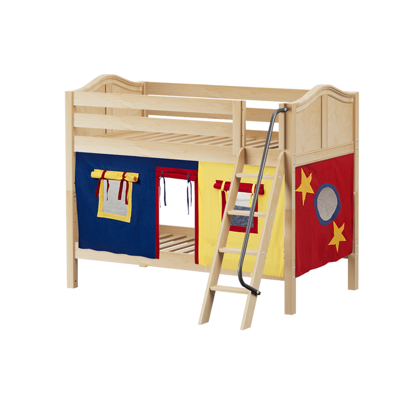 Maxtrix Twin Low Bunk Bed with Angled Ladder + Curtain