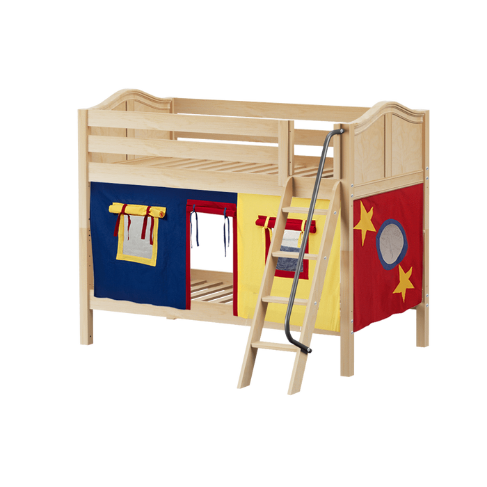 Maxtrix Twin Low Bunk Bed with Angled Ladder + Curtain
