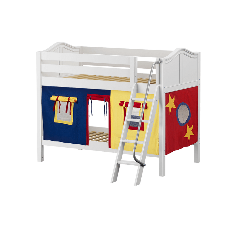 Maxtrix Twin Low Bunk Bed with Angled Ladder + Curtain