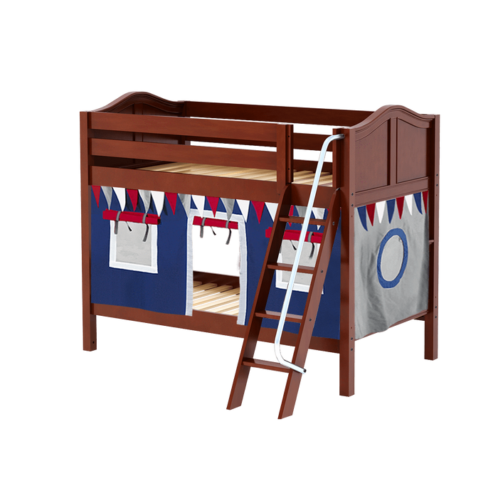 Maxtrix Twin Low Bunk Bed with Angled Ladder + Curtain