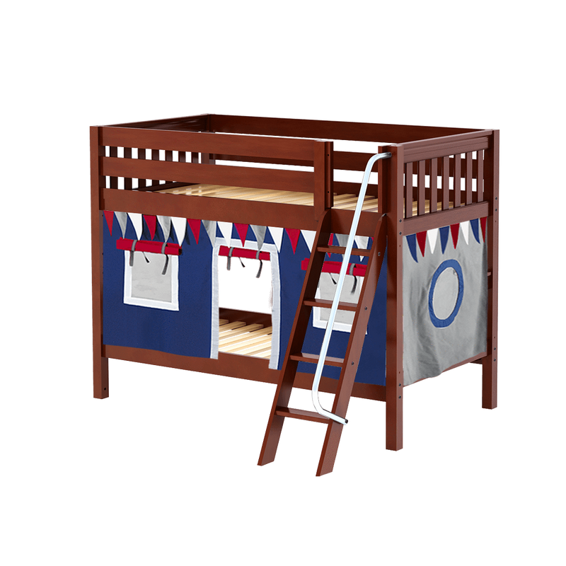 Maxtrix Twin Low Bunk Bed with Angled Ladder + Curtain