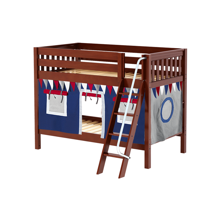 Maxtrix Twin Low Bunk Bed with Angled Ladder + Curtain