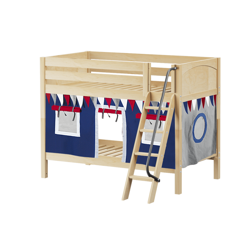 Maxtrix Twin Low Bunk Bed with Angled Ladder + Curtain