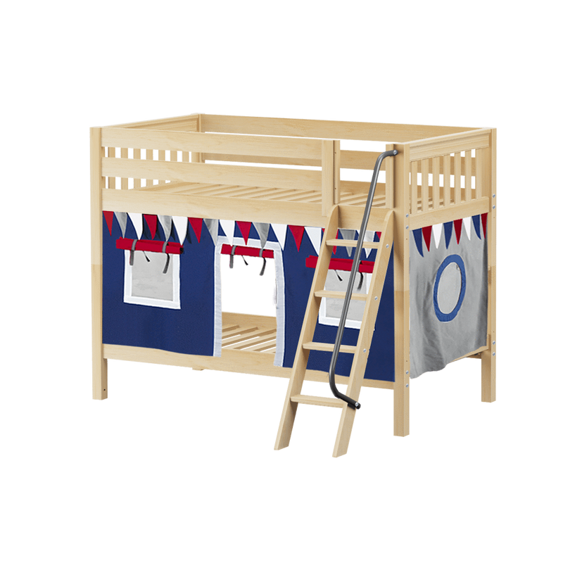 Maxtrix Twin Low Bunk Bed with Angled Ladder + Curtain