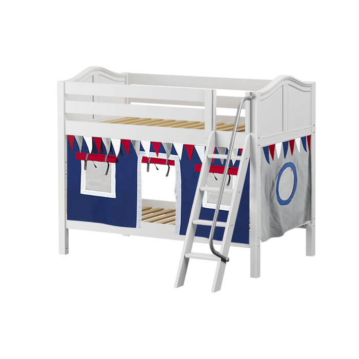 Maxtrix Twin Low Bunk Bed with Angled Ladder + Curtain