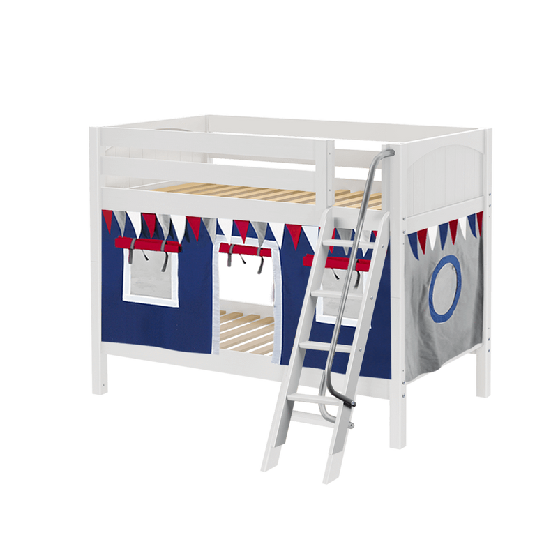 Maxtrix Twin Low Bunk Bed with Angled Ladder + Curtain