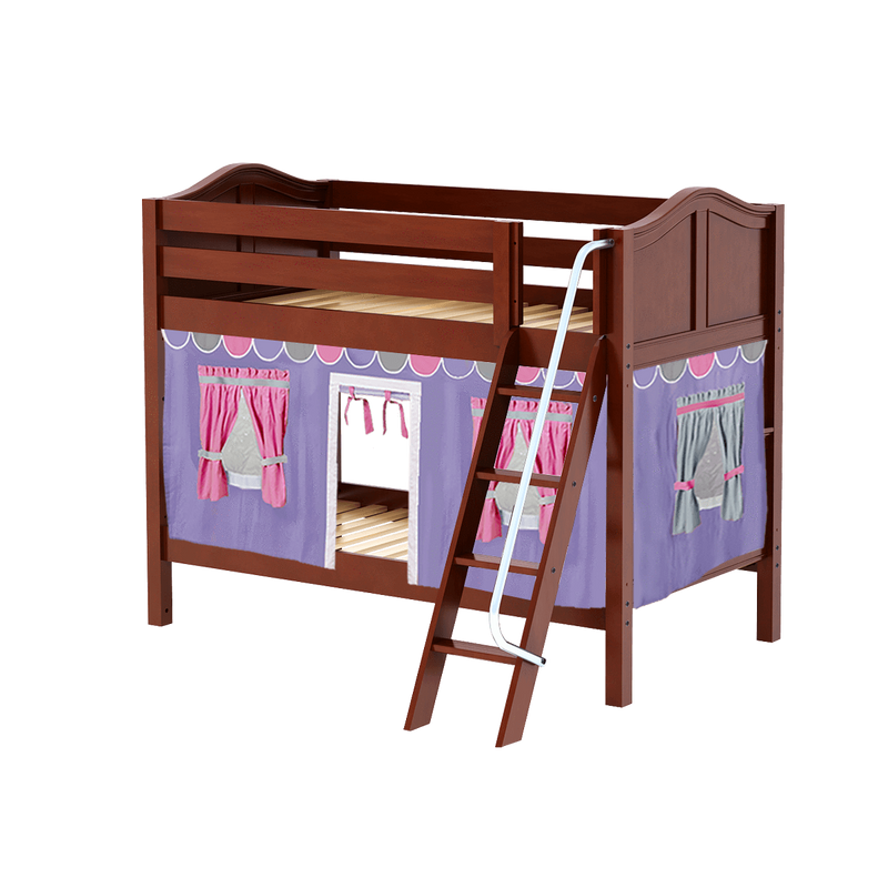 Maxtrix Twin Low Bunk Bed with Angled Ladder + Curtain