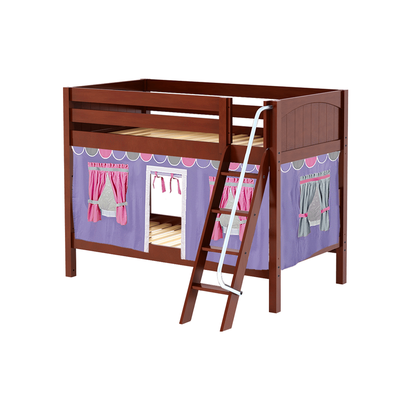 Maxtrix Twin Low Bunk Bed with Angled Ladder + Curtain