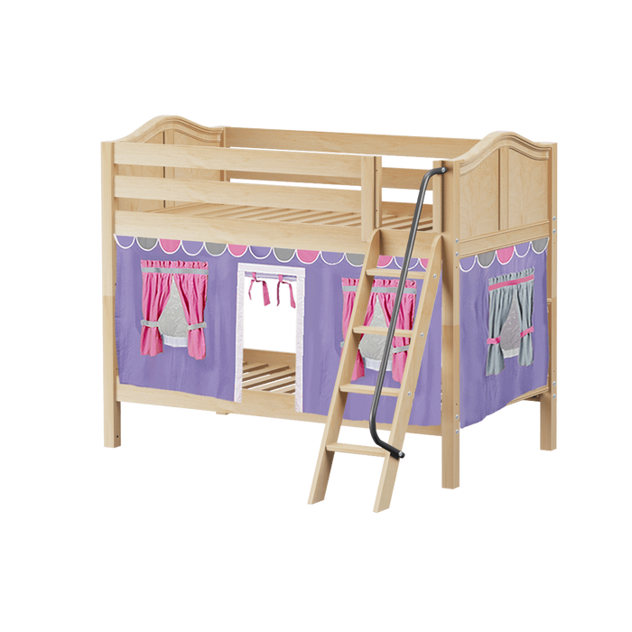 Maxtrix Twin Low Bunk Bed with Angled Ladder + Curtain