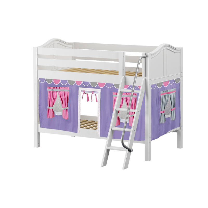 Maxtrix Twin Low Bunk Bed with Angled Ladder + Curtain