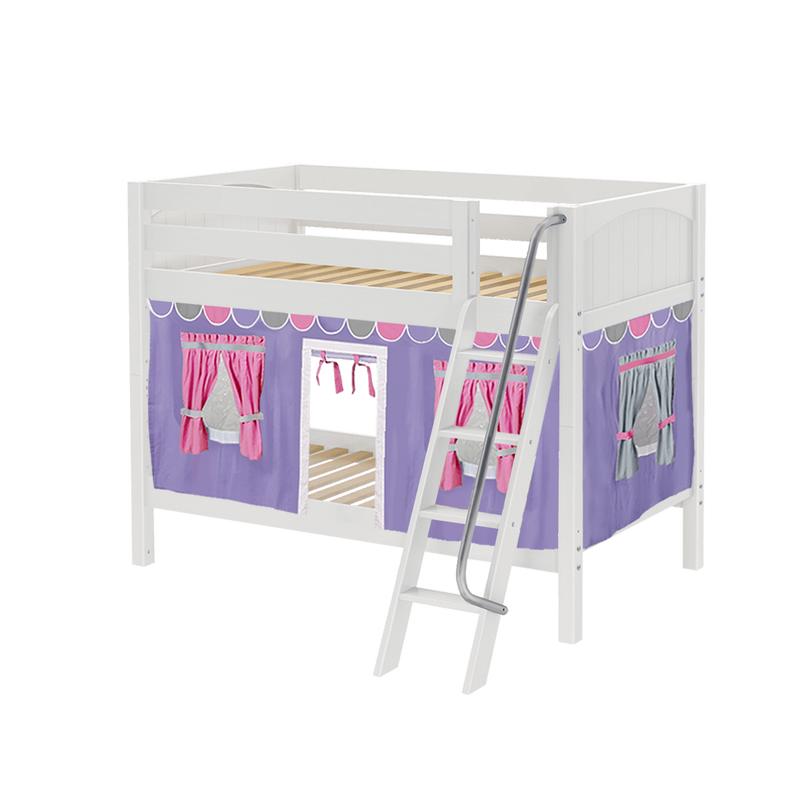 Maxtrix Twin Low Bunk Bed with Angled Ladder + Curtain