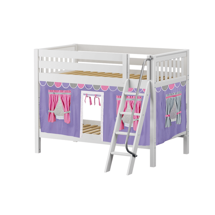 Maxtrix Twin Low Bunk Bed with Angled Ladder + Curtain