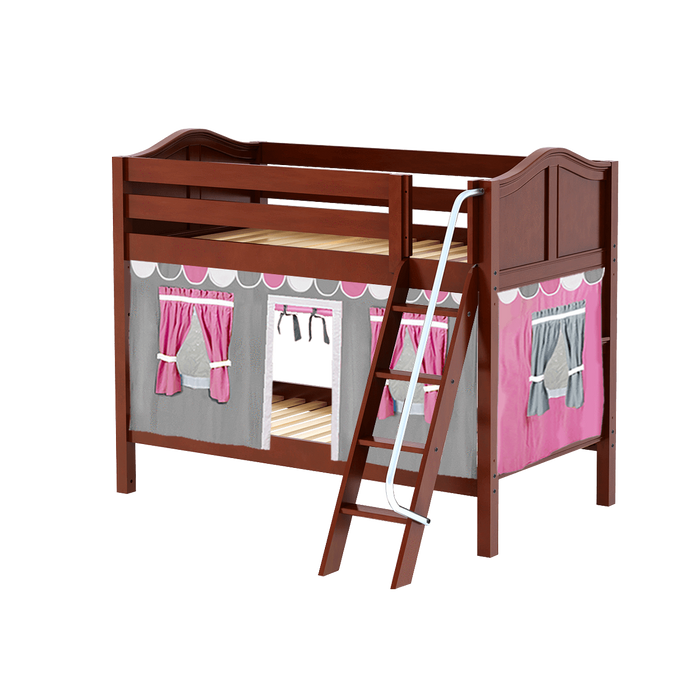 Maxtrix Twin Low Bunk Bed with Angled Ladder + Curtain