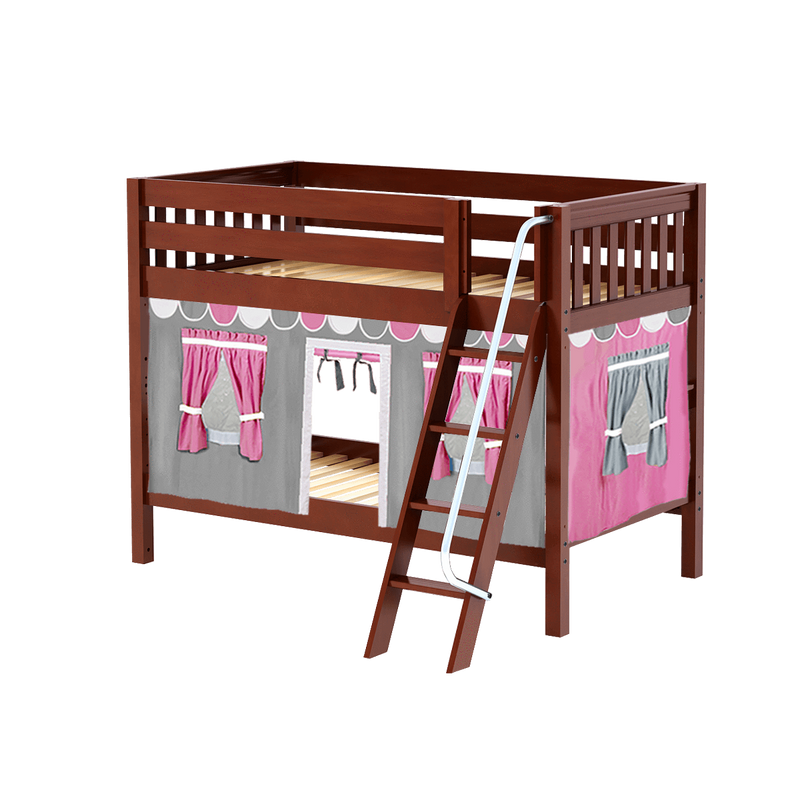 Maxtrix Twin Low Bunk Bed with Angled Ladder + Curtain