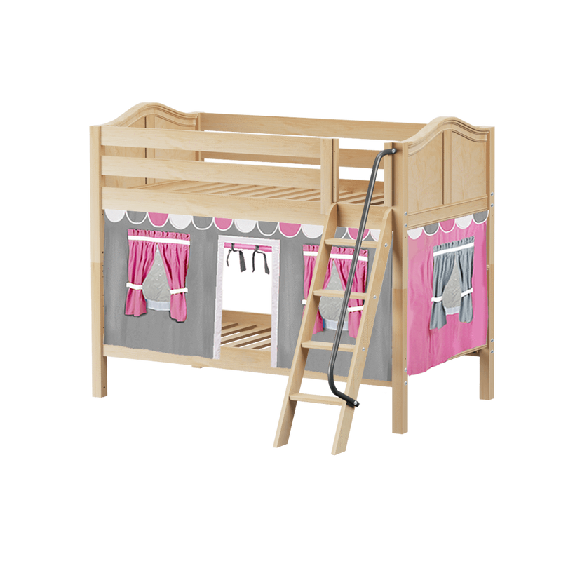 Maxtrix Twin Low Bunk Bed with Angled Ladder + Curtain