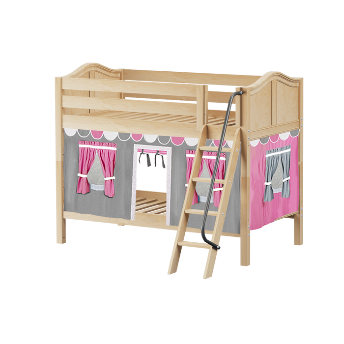 Maxtrix Twin Low Bunk Bed with Angled Ladder + Curtain