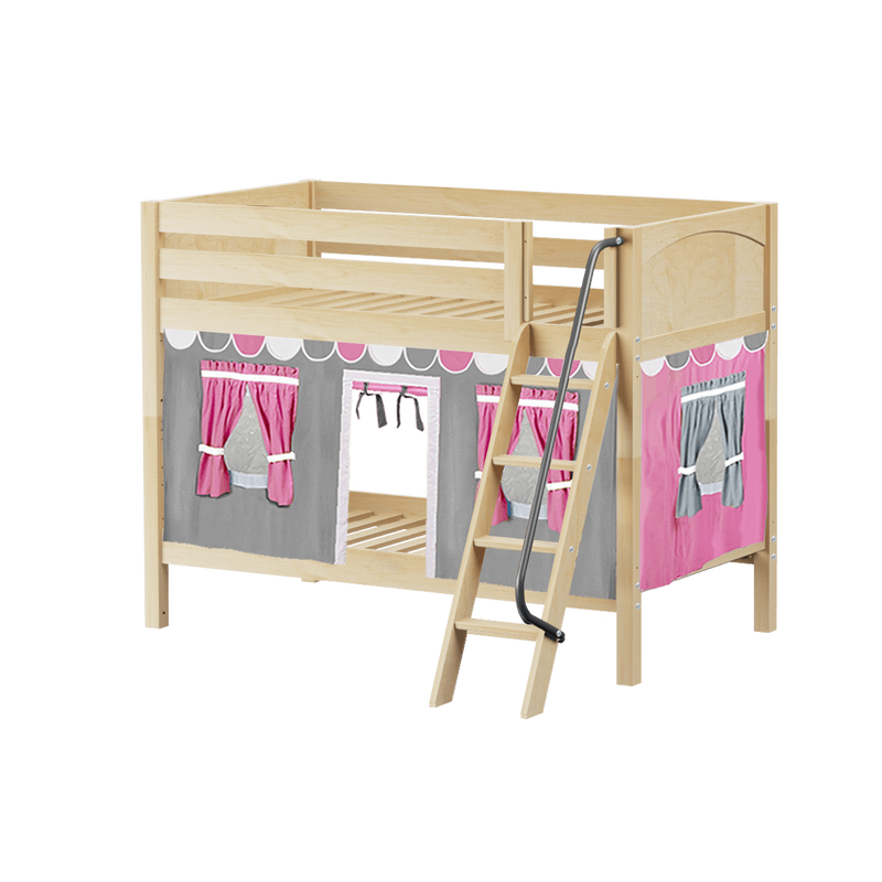 Maxtrix Twin Low Bunk Bed with Angled Ladder + Curtain