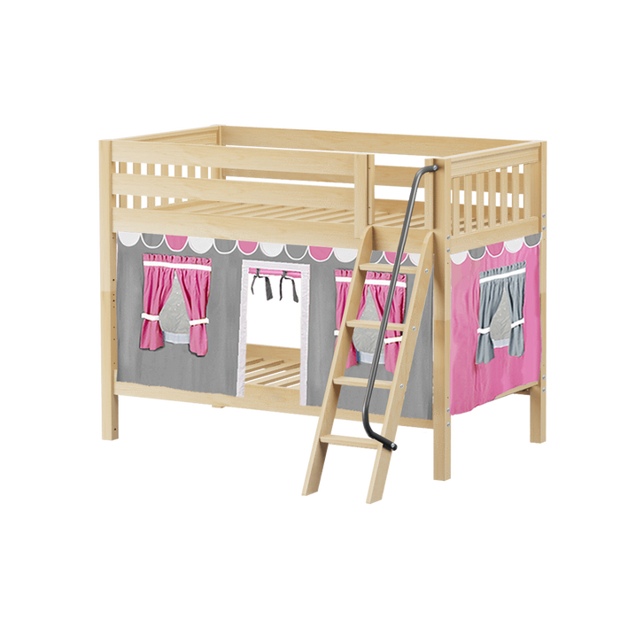 Maxtrix Twin Low Bunk Bed with Angled Ladder + Curtain
