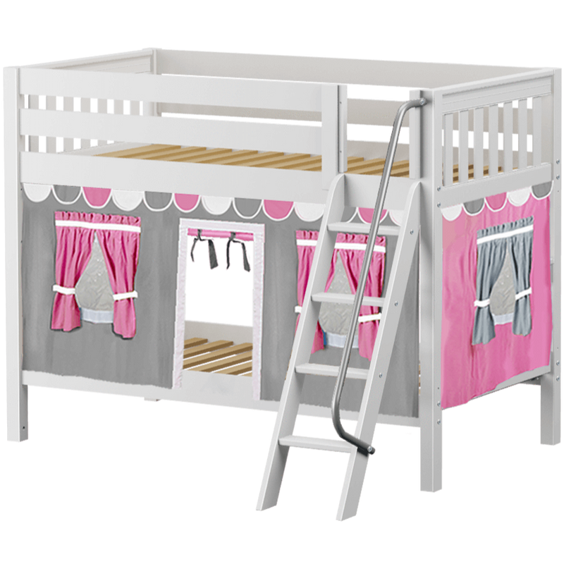 Maxtrix Twin Low Bunk Bed with Angled Ladder + Curtain
