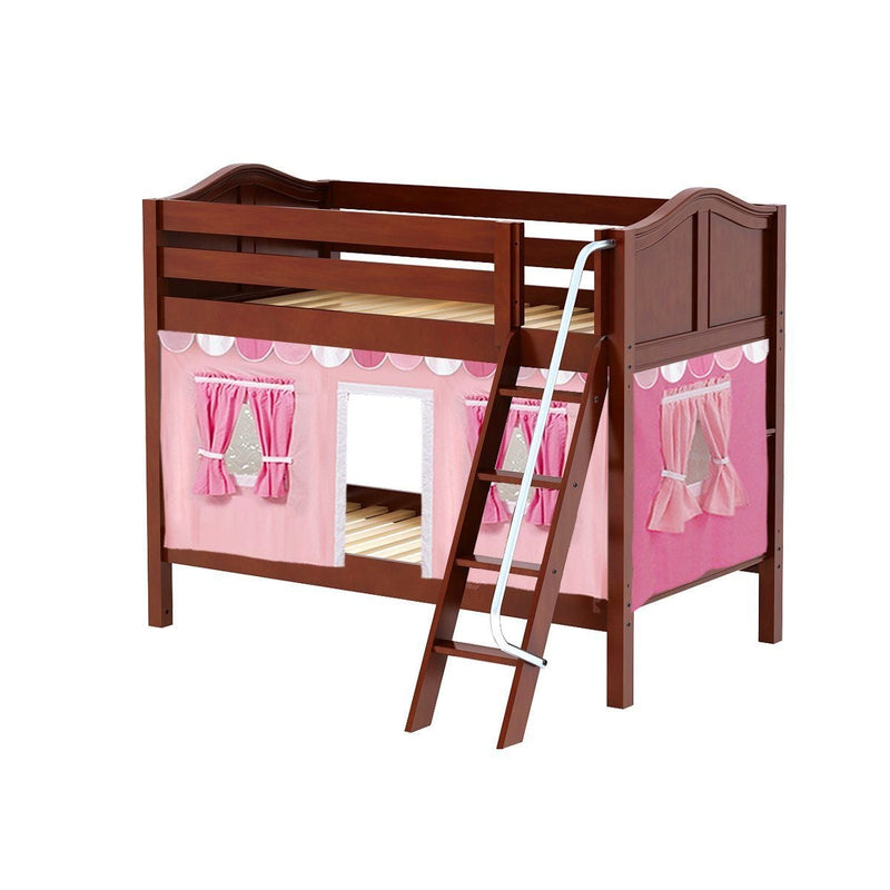 Maxtrix Twin Low Bunk Bed with Angled Ladder + Curtain