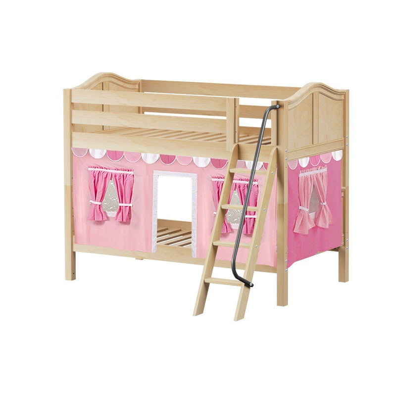 Maxtrix Twin Low Bunk Bed with Angled Ladder + Curtain