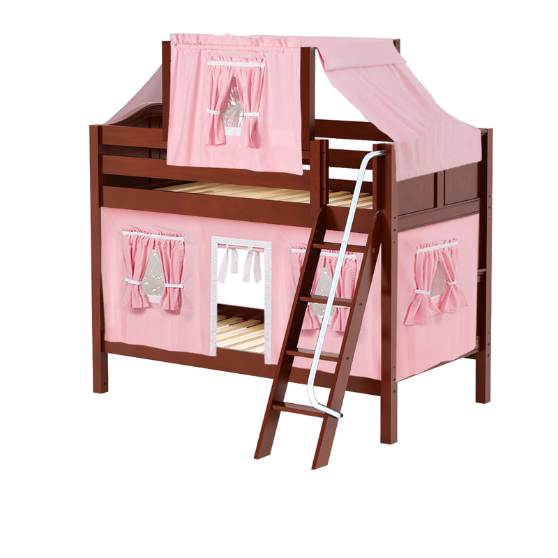 Maxtrix Twin Low Bunk Bed with Angled Ladder, Top Tent + Curtain