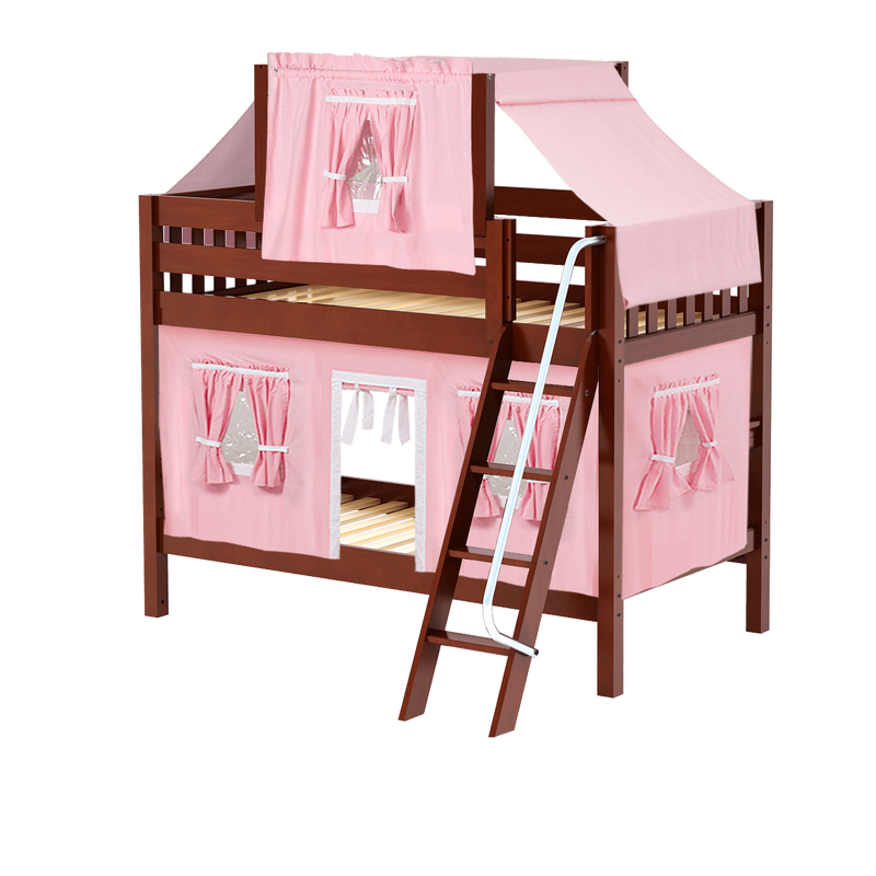 Maxtrix Twin Low Bunk Bed with Angled Ladder, Top Tent + Curtain