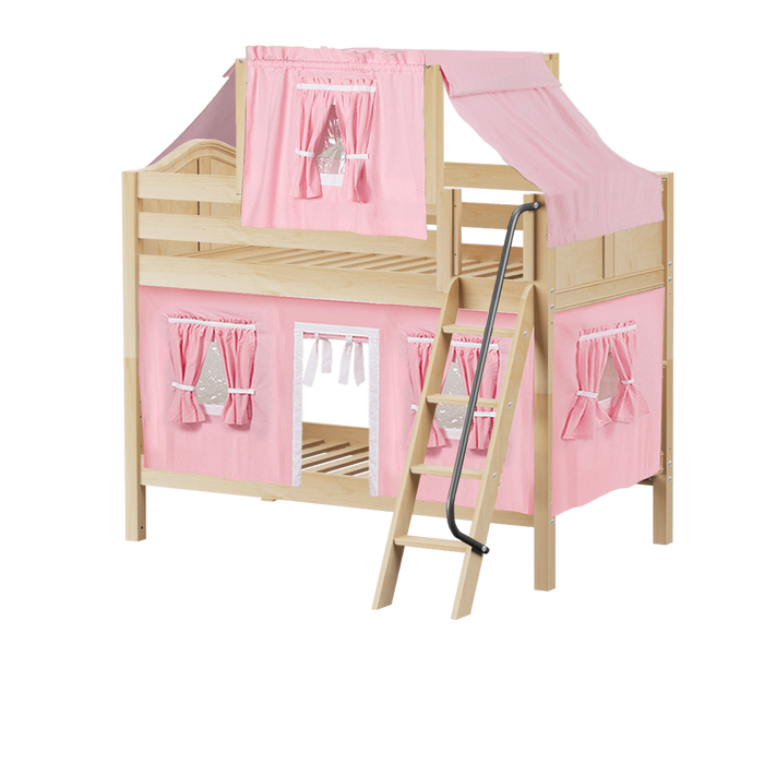 Maxtrix Twin Low Bunk Bed with Angled Ladder, Top Tent + Curtain