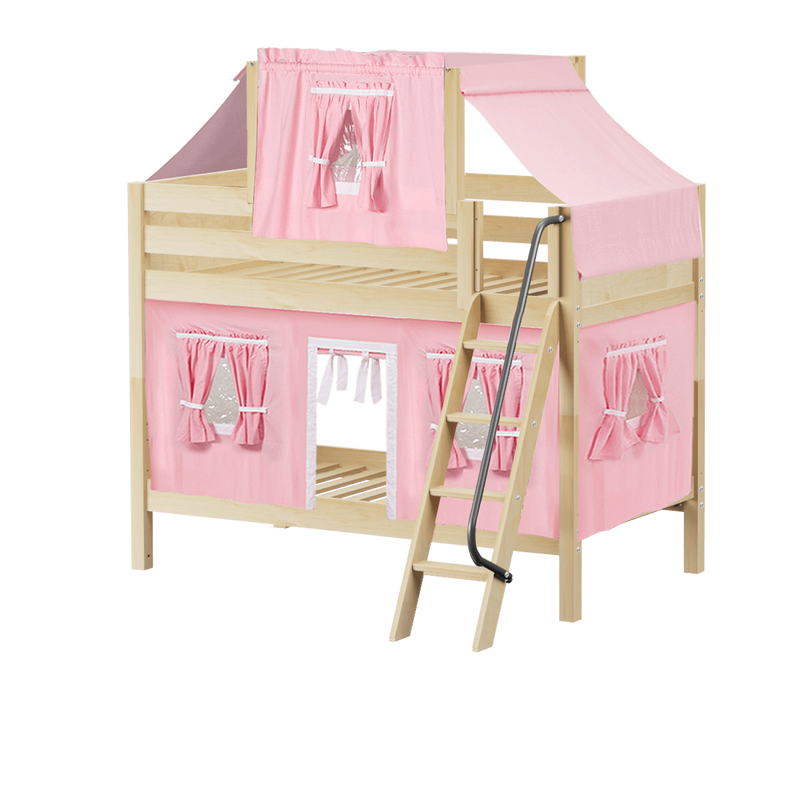 Maxtrix Twin Low Bunk Bed with Angled Ladder, Top Tent + Curtain